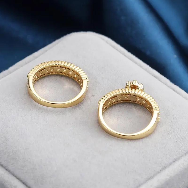 Huitan Graceful 2Pcs/Set Finger Rings для женщин Нежные золотые цвета блестящие циркониевые аксессуары для свадебной церемонии вечеринки