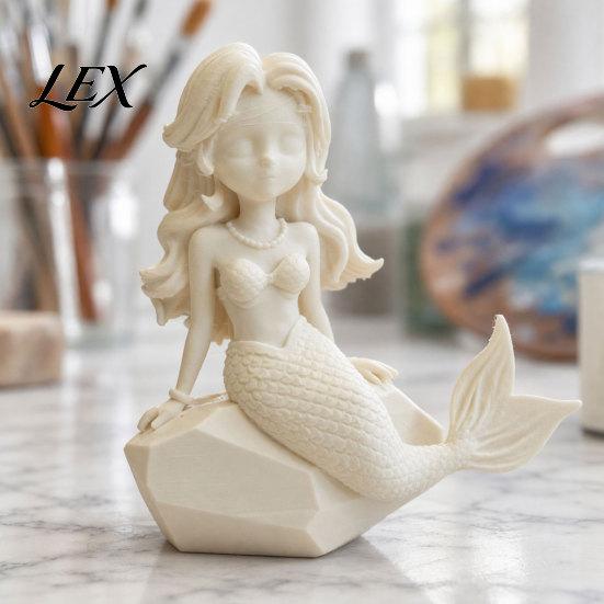 Fish Scale Texture Statue 3D Printed Mermaid Action Figure, Dark Gothic Style Figurine with Matte Black Finish, Movable Joints Minimalist Sculpture &