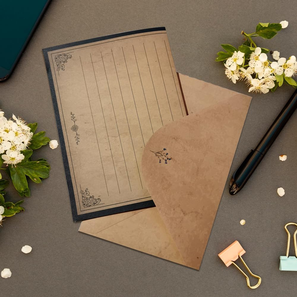Lined Vintage Stationery Paper, Old Fashion Stationary Paper and Envelopes Set, 48 Sheets + 24 Envelopes Letter Writing Stationery Set for All