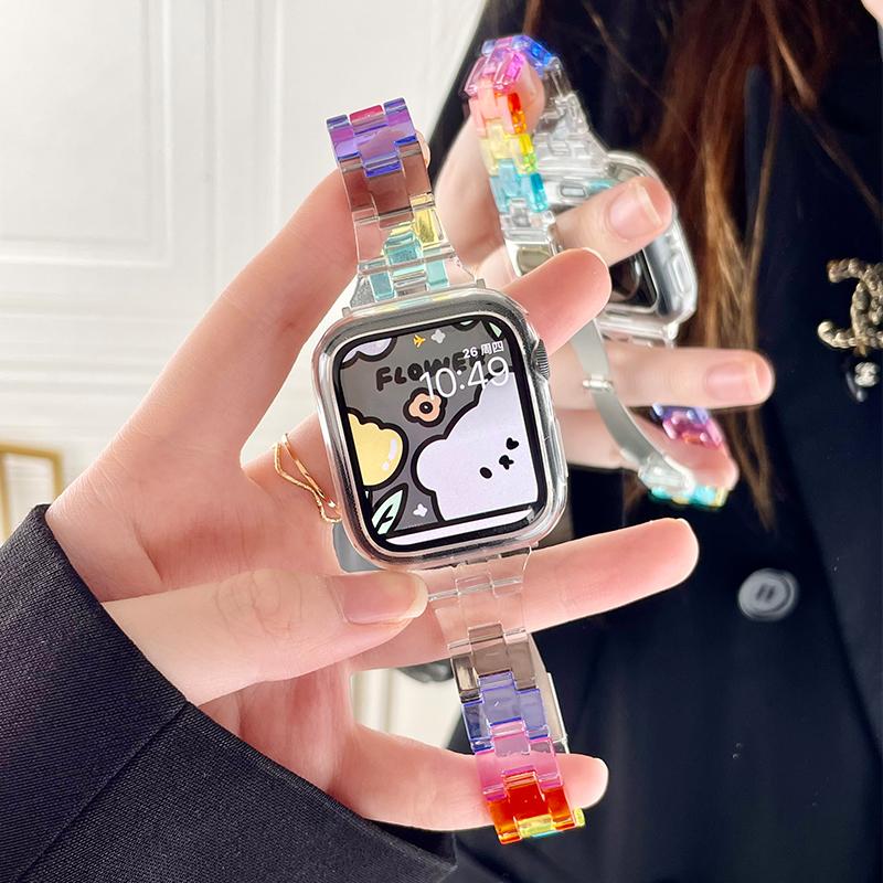 Resin Rainbow Transparent For Apple Watch Band 44mm 45mm 38 40mm 42 41mm 49mm 44 45 Strap Bracele iWatch Series 8 7 6 SE 5 4 3 2 Band