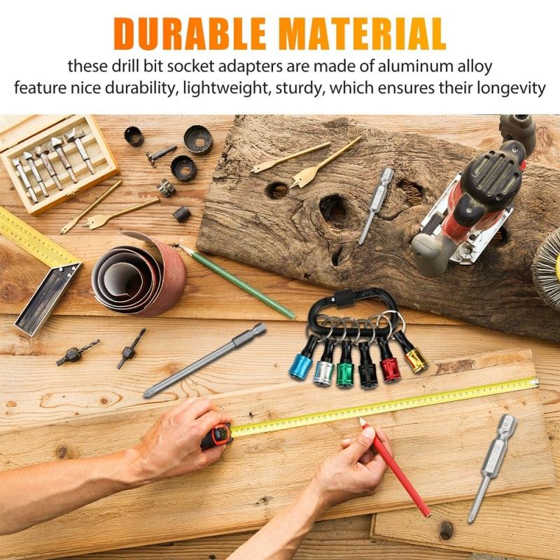 6 Pcs Metal 1/4" Hex Shank Quick Release Keychain Screwdriver Drill Bit Holder Set Cup-shaped