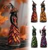 Autumn Home Decor Witch Figurine Statue, Resin Halloween Fall Tabletop Decor, Seasonal Mantle Display Shelf Ornament for Mantel Fireplace Desk Tiered