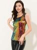 Allegra K Mermaid Tank Round Size S Women's Top, Camisole, Sequins, Shining, Sparkle, Sleeveless, Neck,
