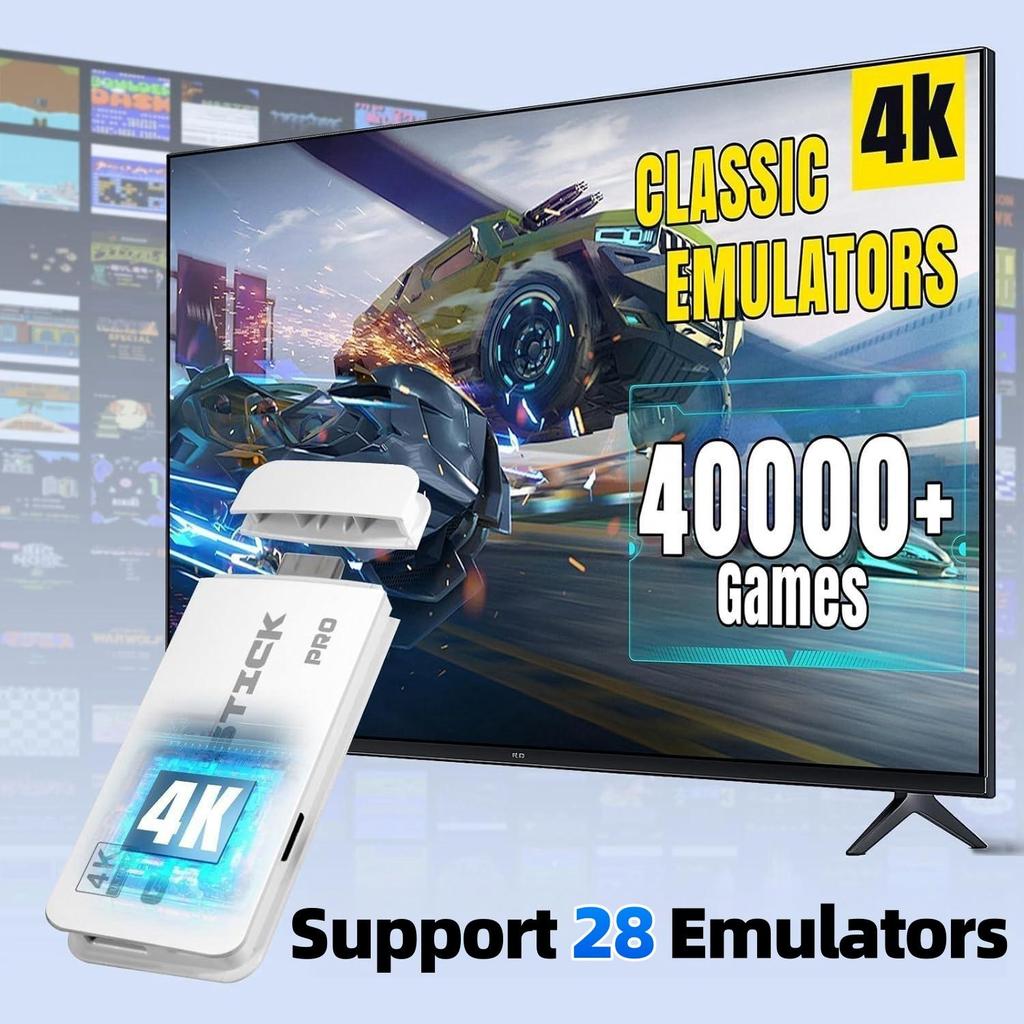 Беспроводная ретро-игровая консоль с 40 000 встроенных классических игр, выходом 4K HDMI для телевизора, беспроводным контроллером 2.4G, ностальгическим игровым джойстиком 64G