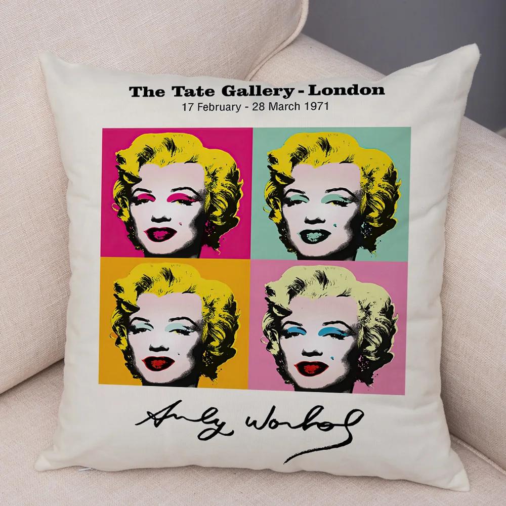 Andy Warhol Sunset Cat Cattle Banana Pillowcase Decor Nordic Pillow Case for Sofa Home Plush Throw Vintage Cushion Cover