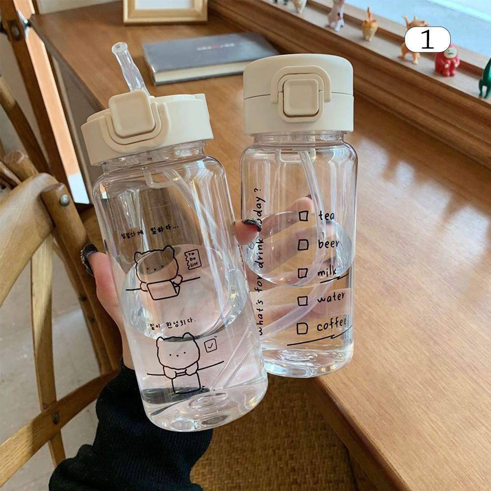 Travel Creative Cute Cartoon With Straw Drinking Cup Water Bottle Drinkware