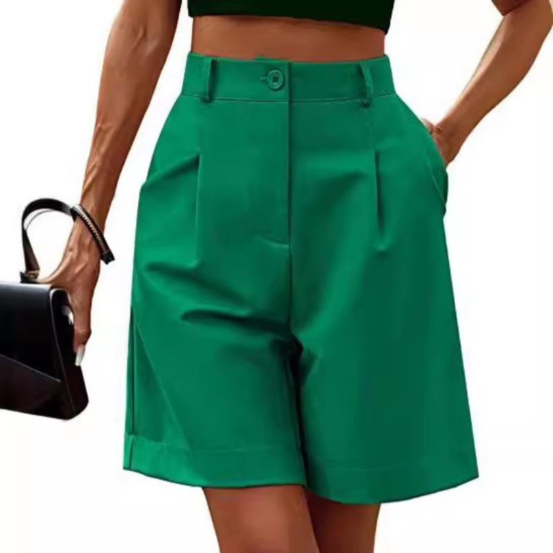 Women's Summer Shorts Long with High Waist Female Loose White Classic Knee-Length Office Wide Women's Shorts Black Candy