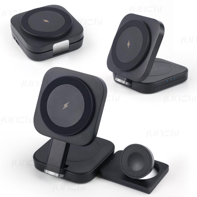 Складная магнитная беспроводная зарядка 3 в 1 для Apple, подставка для зарядного устройства Magsafe для iPhone 15 Pro 14 13 12 iWatch Airpods 2 3, зарядное устройство