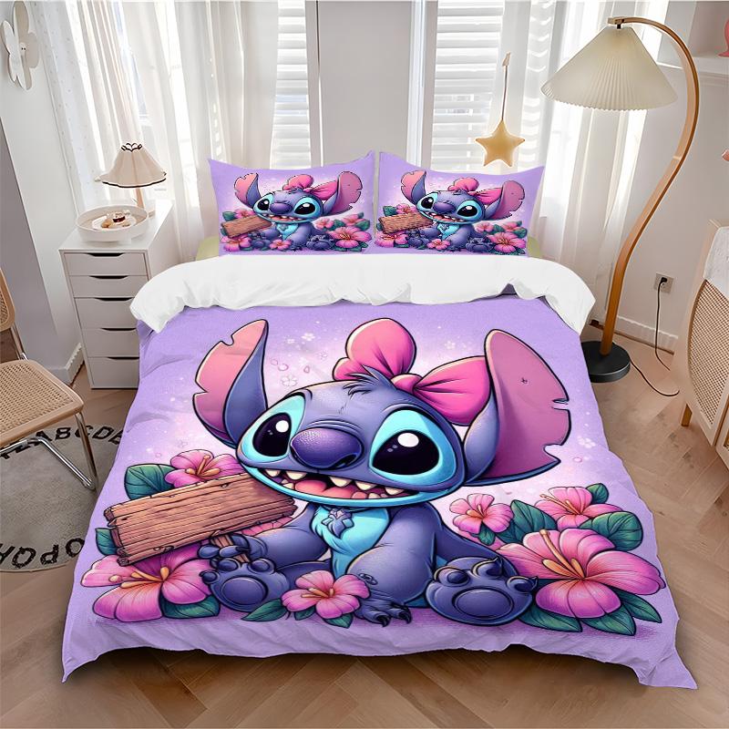 Stitch'S Tropical Adventure Print 3Pcs Bedding Setduvet Cover With 2 Bedropillowcase Home Birthday Gift