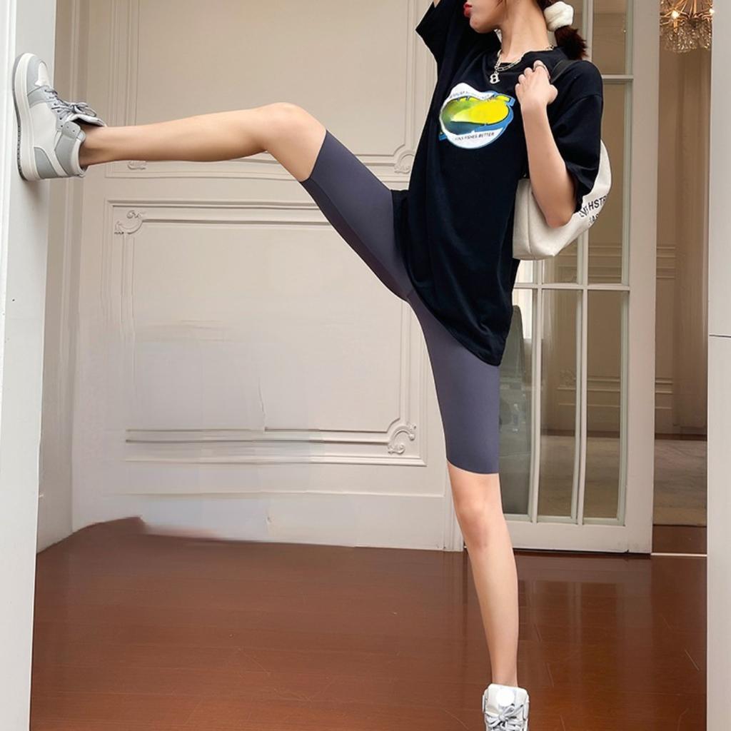 Women Shorts Thin Fitness Leggings Casual High Waist Fashion Yoga Shorts Summer Slim Knee-Length Bottoms Black Cycling Shorts Streetwear