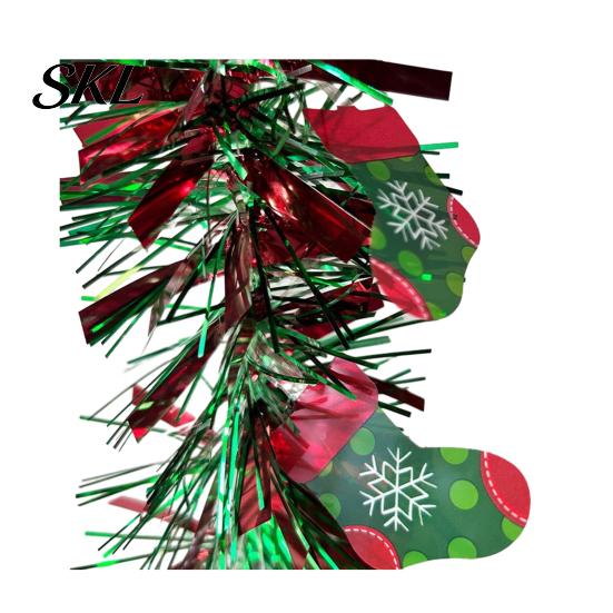 Santa Claus Snowflake Door Hangers 78.7 Inch Green Red Christmas Tinsel Garland, Metallic Twist Hanging Holiday Party Ornaments Garland with