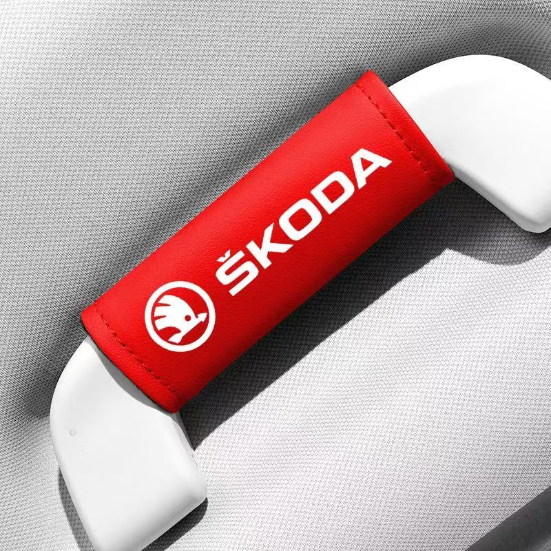 2PC Car Roof Pull Cover Handle Gloves For Skoda Fabia Octavia A7 RS Superb Rapid Yeti Karoq Kodiaq Kamiq Interior Accessories
