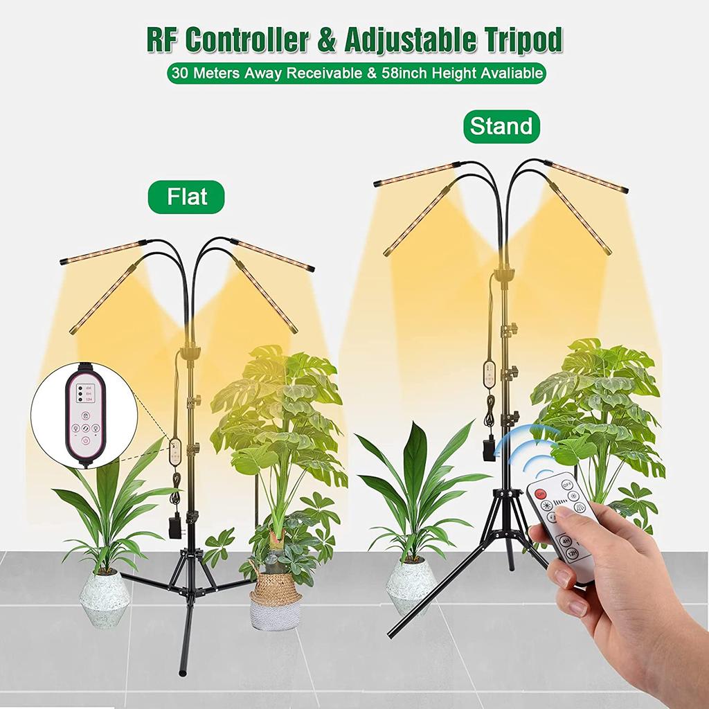 LED Grow Light for Indoor Plants Full Spectrum with 15-60 inches Adjustable Tripod Stand, 4 Heads 80 LED Beads Floor Plant Lamp Featuring 3 Spectral