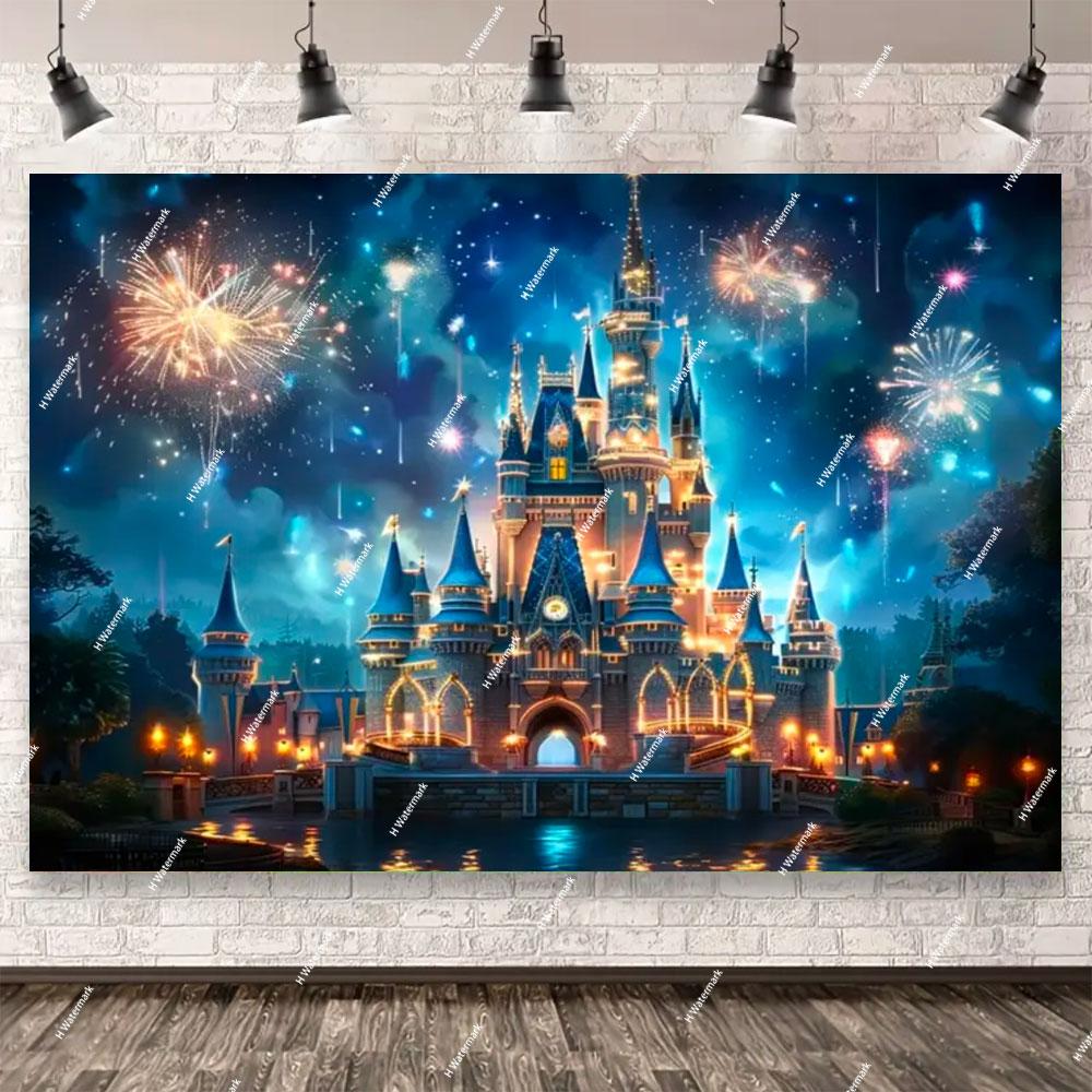 Princess Castle Fireworks Night View Ice Snow Banner Background Decor Kids Girl Birthday Party Poster Photography Wall Backdrop973