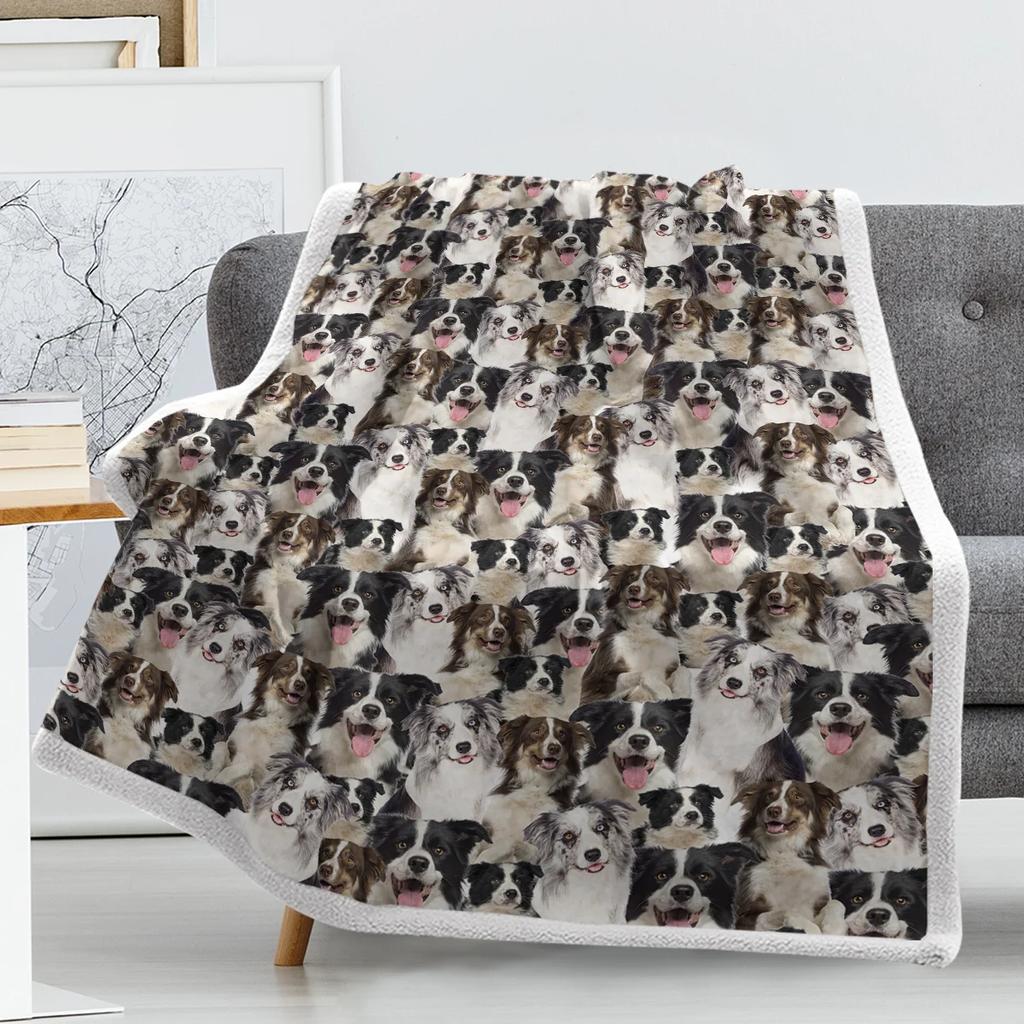 Border Collie Dogs Throw Blanket Printed Plush Blanket Super Soft Sherpa Blanket for Sofa Bed 75x100cm 130x150cm 150x200cm