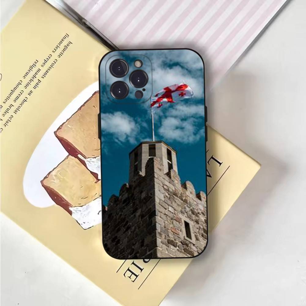 Чехол для телефона с флагом Грузии Чехол для телефона для iPhone 16,15,14,13,12,11,Pro,X,XS,Max,XR,Plus,Mini Мягкий черный чехол