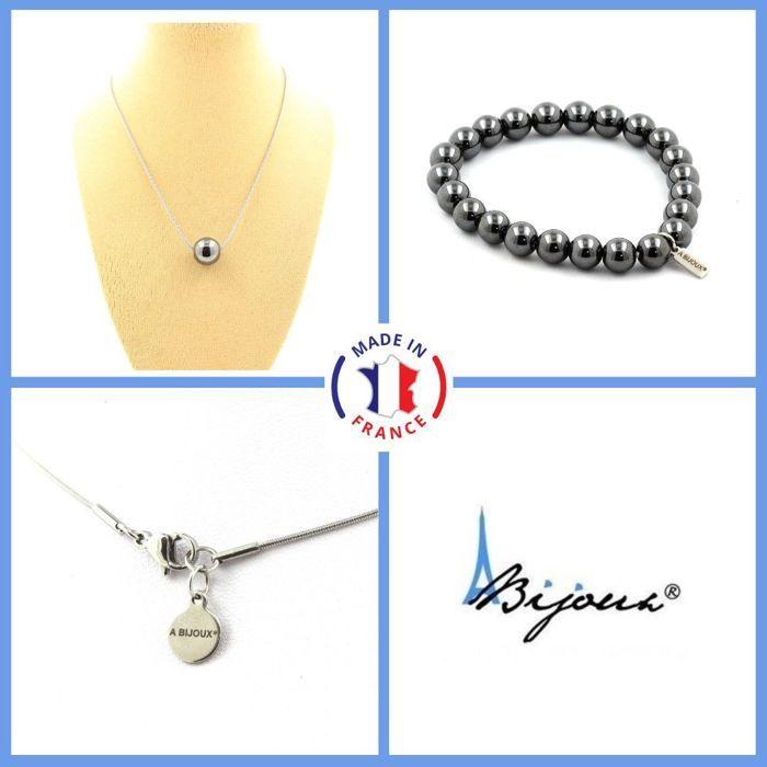 Stones and Minerals. Set Bracelet Necklace 1 Hematite Pearl 8 Mm Steel Chain Customizable Size.