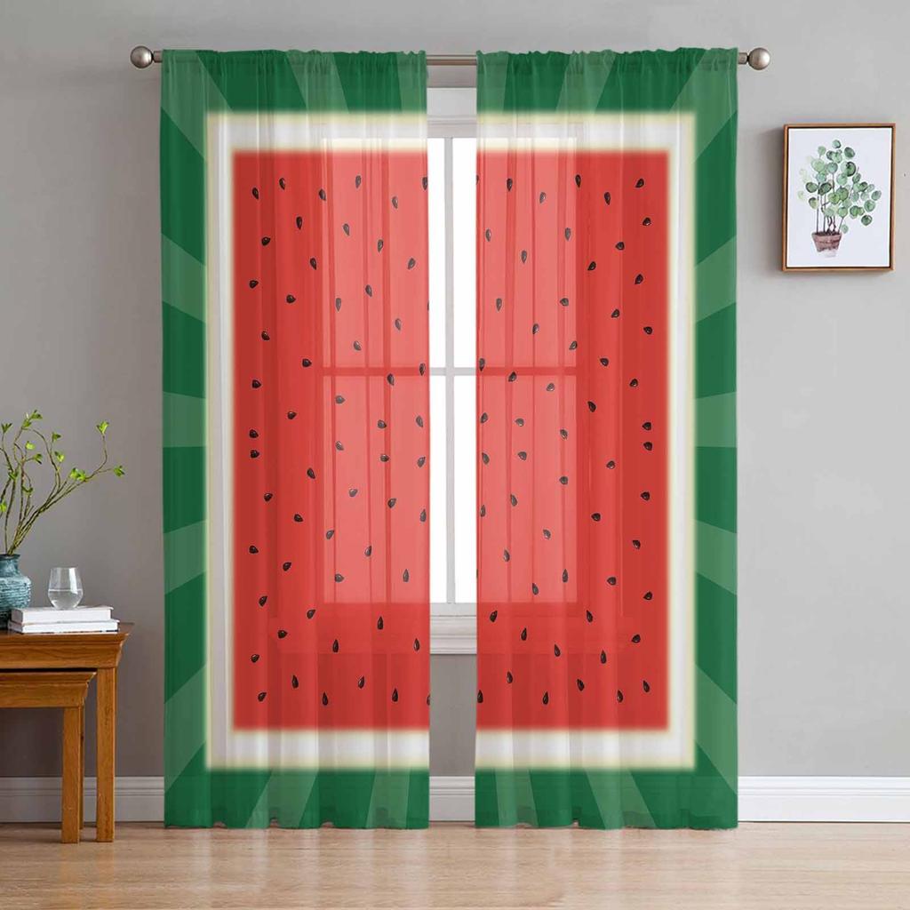 Avocado Green Seed Fruit Sheer Curtains for Living Room Decoration Window Curtains for Kitchen Tulle Voile Organza Curtains