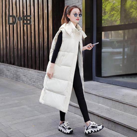 Зимний женский жилет, утолщенный, с застежкой-молнией, с капюшоном, свободный крой, регулируемая талия с поясом, без рукавов, однотонный, ветрозащитный, сохраняющий тепло