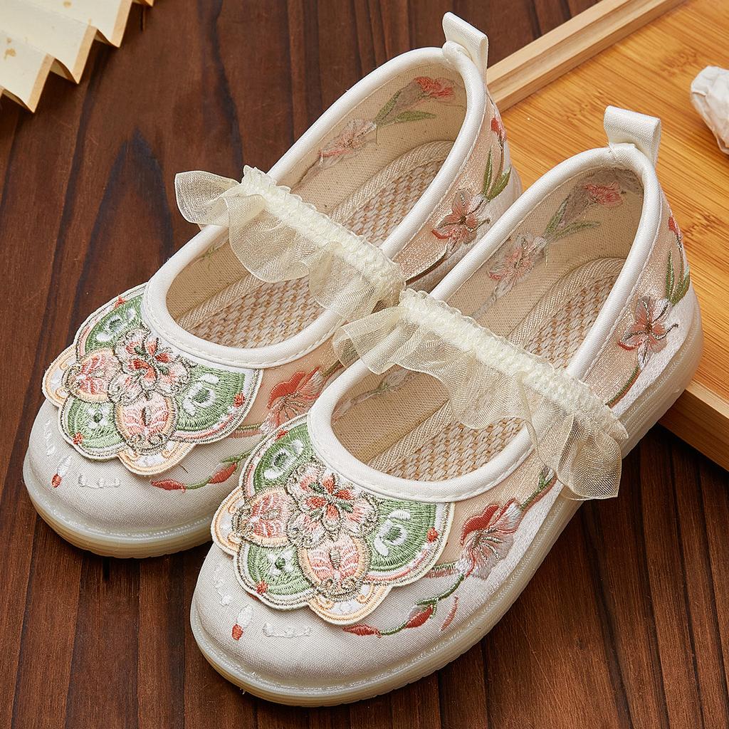 Детская обувь принцессы в китайском старинном стиле для девочек, вышитая танцевальная обувь ханьфу, модная детская повседневная обувь на плоской подошве