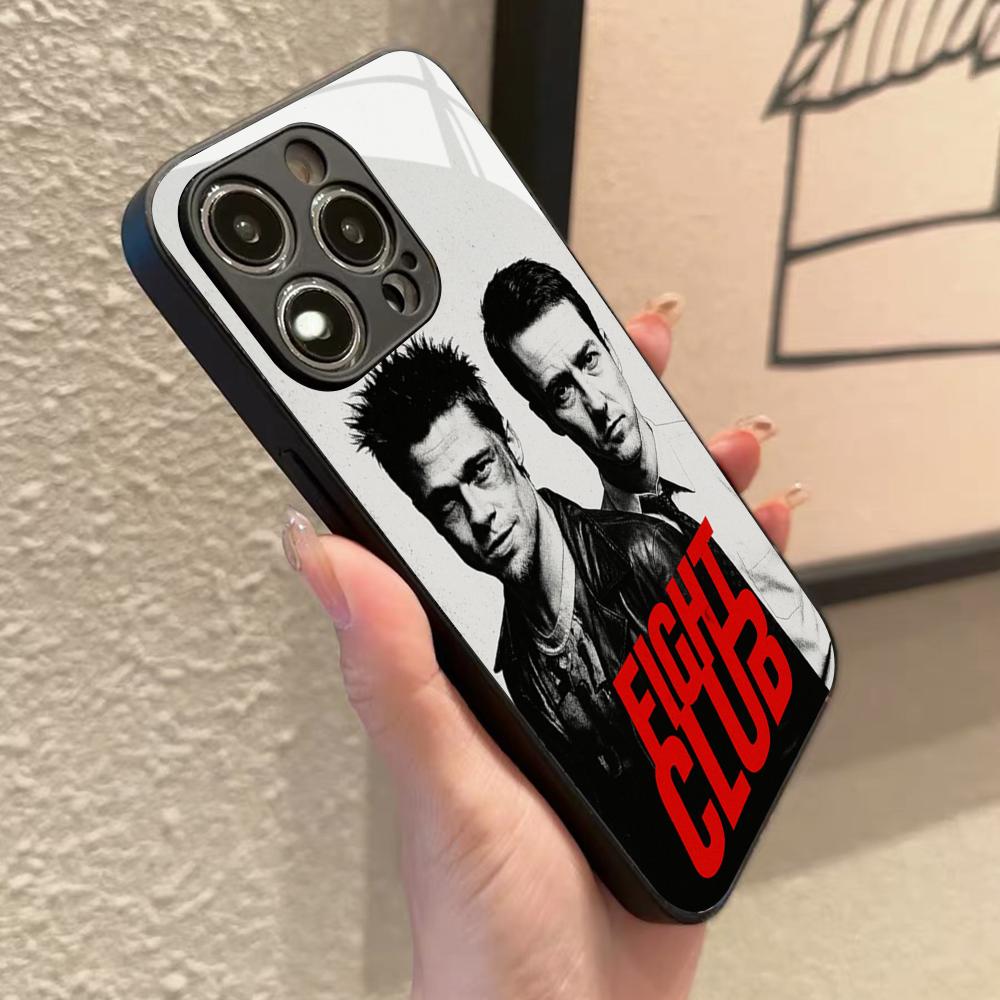 Чехол для телефона с изображением фильма «Бойцовский клуб» для iPhone 17 16 15 14 12 11 13 Pro Max Mini X Air Puls Черная стеклянная крышка
