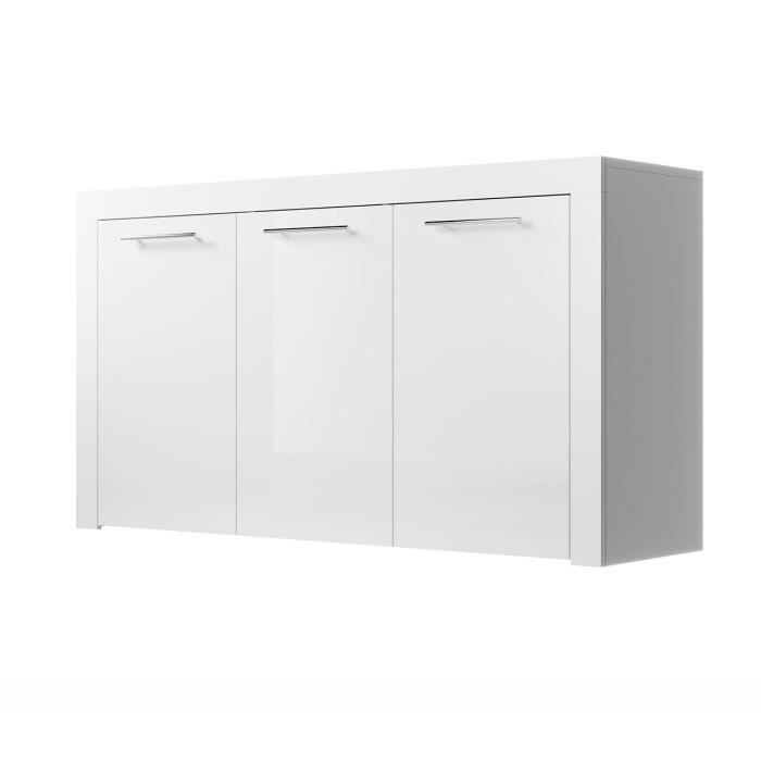Sideboard 3 doors | 144 x 80 x 42 cm | Color White Glossy Finish | Storage | NELIA