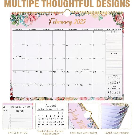 Wall Calendar 2025-2026, 18 Month Large Desk Calendar from January 2025 to June 2026 14.5" x 11.8" Monthly Calendar with Twin-Wire Binding for Home