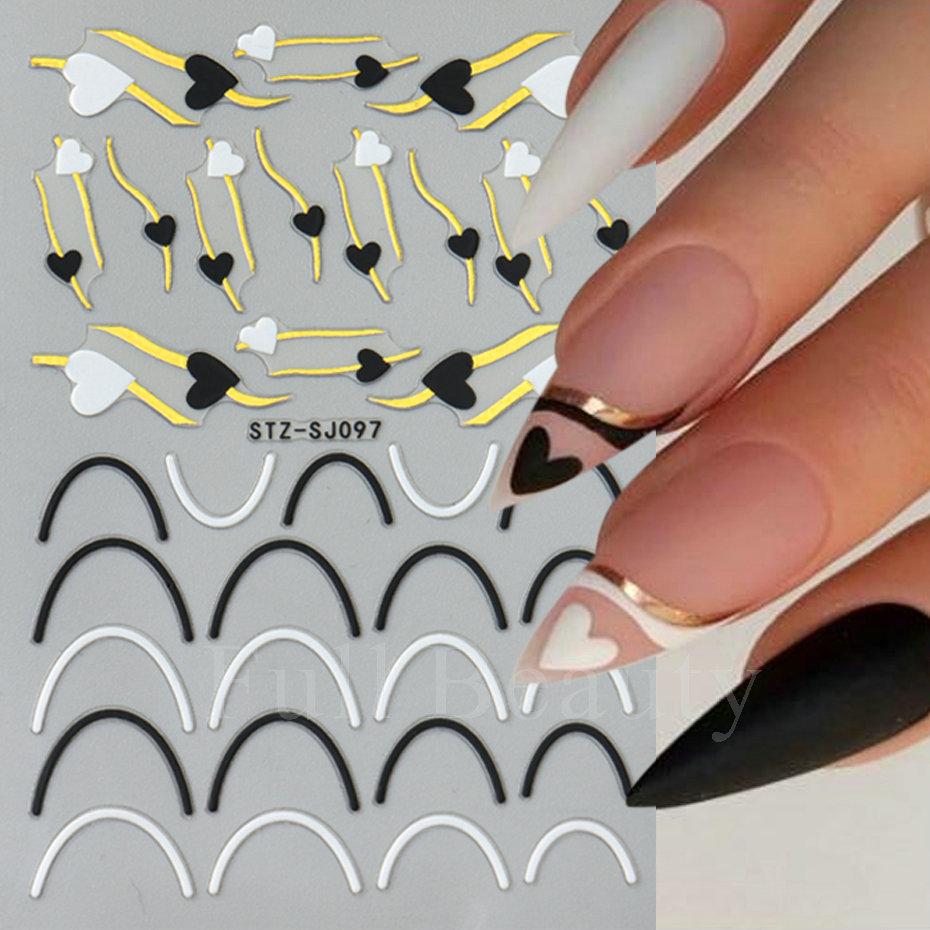Nail Art Stickers Ins Valentine's Day Black And White Love Hot Stamping Lines Smile French Adhesive Nail Stickers