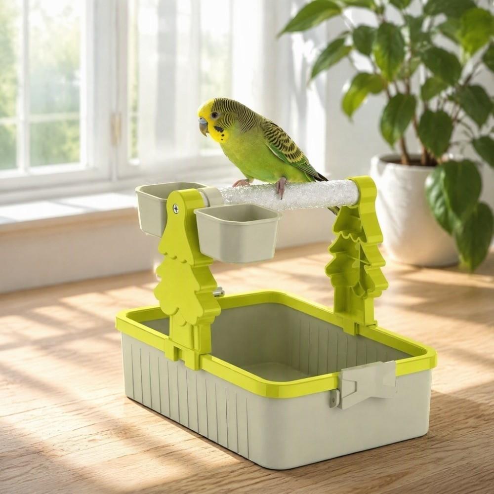 With Food Cup Bird Feeding Station Rack Interactive Parrot Desktop Stand Training Tool