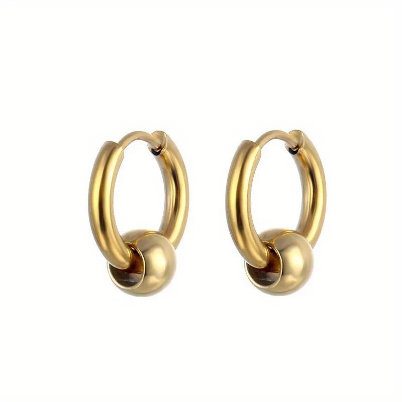 2 шт. Серьги-кольца из нержавеющей стали для мужчин, Маленький круг, Металлический шарик, Гипоаллергенная застежка для ушей, Рок, Хип-хоп, Искусственные украшения, Подарок