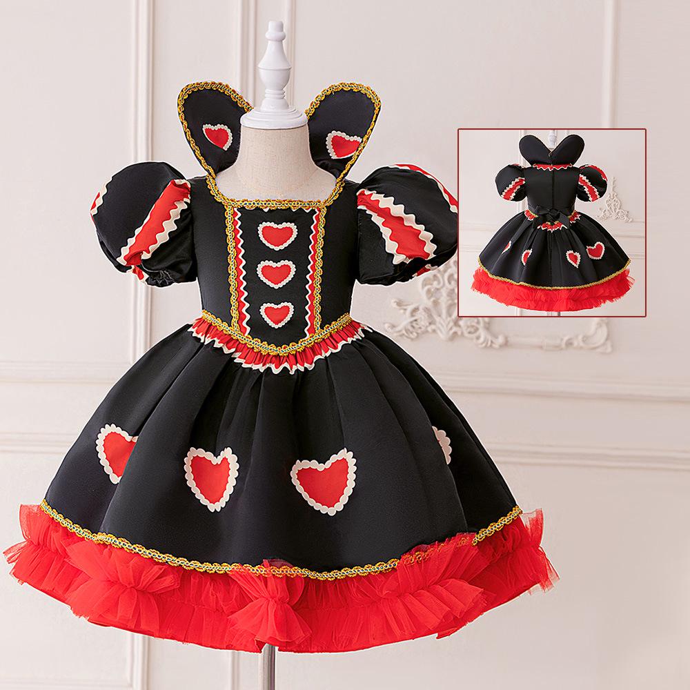 Girls' Red Queen Halloween Costume Dress with Puffy Skirt