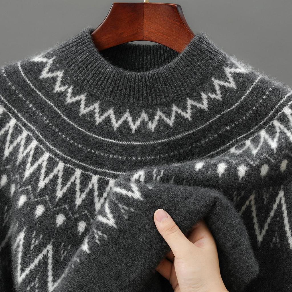 Мужской толстый вязаный жаккардовый шерстяной свитер в стиле Fair Isle, с воротником-стойкой, модного свободного кроя, доступны большие размеры