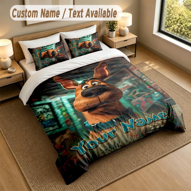 3Pcs Bedding Set Custom Name Text, 1 Sheet 2 Pillowcases Home Bed DecorScooby-Doo