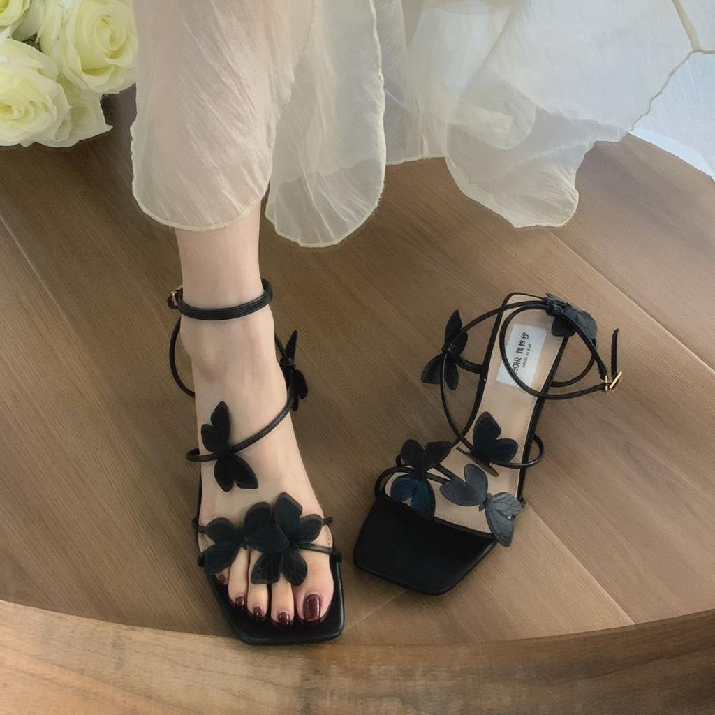 Сексуальные туфли на высоком каблуке Butterfly, летние модные универсальные босоножки Fairy с открытым носком и тонким каблуком, застегивающиеся на одну пуговицу