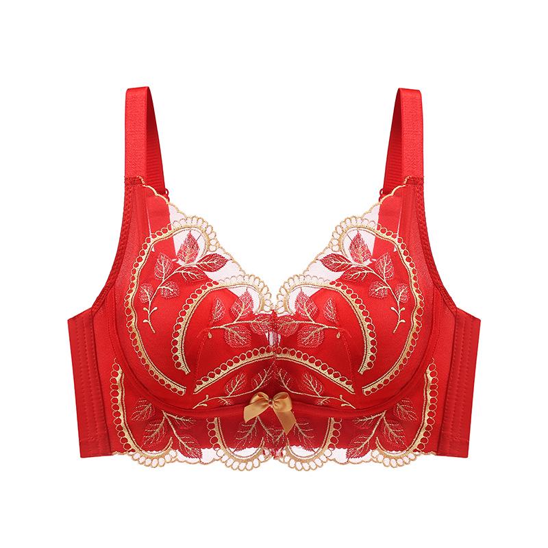 Benming Year Red Bridal Push-Up Bra Set for Women - Adjustable, Small Chest