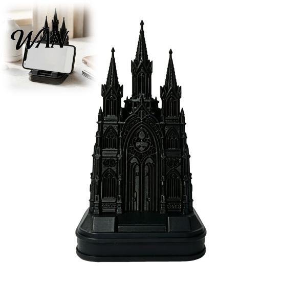 Gothic Phone Stand 3D Printed Church Stand, Black Cathedral Decorative Smartphone Holder Holder, Cell Accessory for Home Office Desk Decor