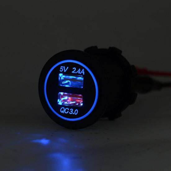 Автомобильное зарядное устройство Двойной USB QC3.0 Быстрая зарядка DC 12В-24В Светодиодный цифровой разъем для зарядки телефона для мотоцикла
