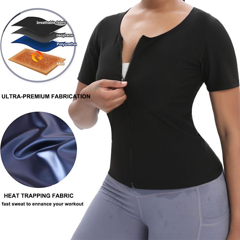 Женский костюм для сауны, толстовка с короткими рукавами, тренировочная куртка на молнии, талия, формирователь тела, сжигание жира, корректирующее белье для бега, спортивные топы