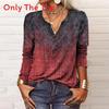 Streetwear Geometric Pattern Long Sleeve T Shirt For Women With V Neck Casual Fit