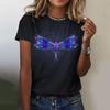 Hot Style Dragonfly Printed Women's Shirt, Round Neck Casual Short Sleeved T-shirt, Summer Clothing, 2024