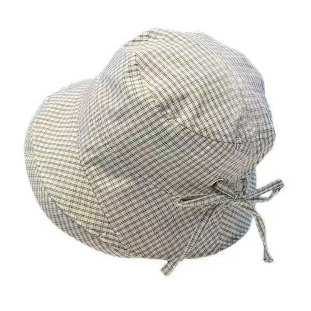 Korean Style Wide Brim Bucket Hats Summer Sunshade Basin Caps Plaid Bucket Hats Sun Protection