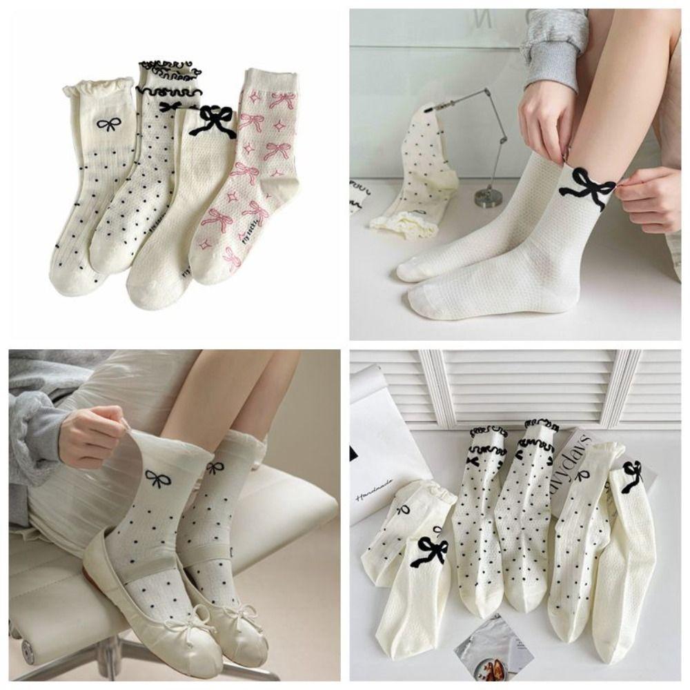 Y2K Bowknot Socks Весна-лето Хлопковые носки Новые Длинные Носки