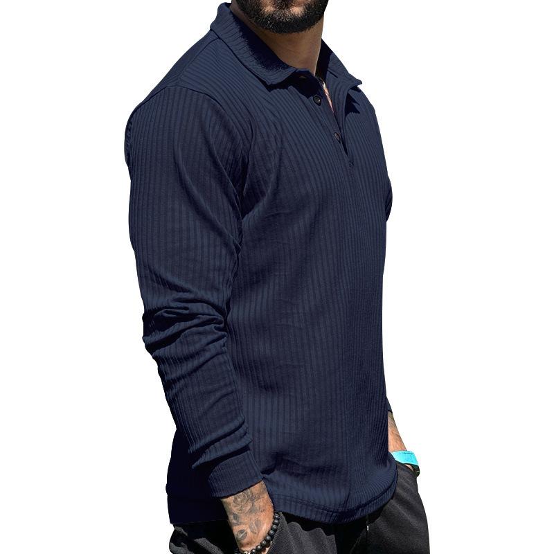 Мужская весенне-осенняя повседневная футболка с длинными рукавами и лацканами. Узкая спортивная рубашка-поло с лацканами, мужская мода.