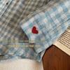Big Brand Plaid Flannel Shirt with Heart Embroidery & Contrasting Buttons