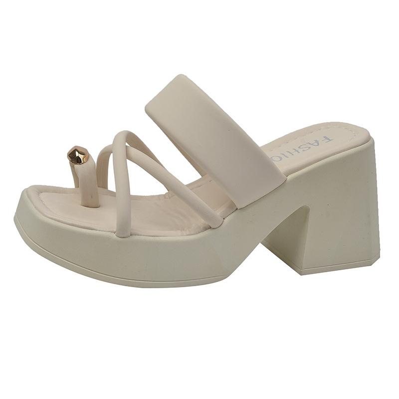 Большой размер крутые шлепанцы на высоком каблуке лето 2025 новая мода набор носок толстая подошва нескользящие повседневные шлепанцы на высоком каблуке тренд