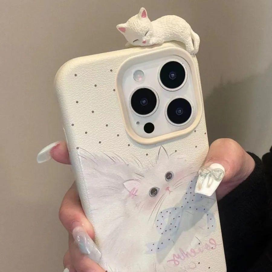 Bow Polka Dot Cat Ins Suitable for Apple 16promax Mobile Phone Case Iphone14/13 Anti-fall Women 15