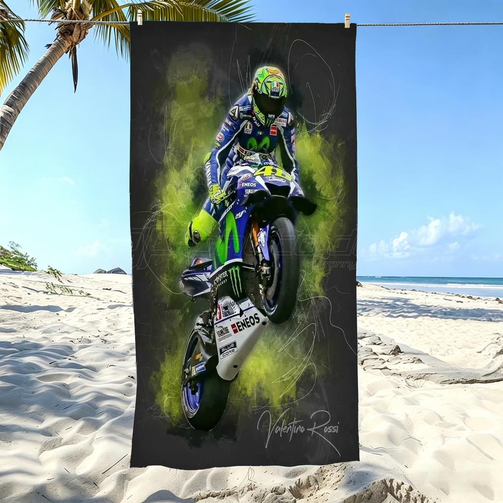 1pc V-Valentino R-Rossi VR46 MotoGP Watercolor Beach Towel Microfiber Soft Quick Dry Bath Towel for Fans Swimming Outdoor