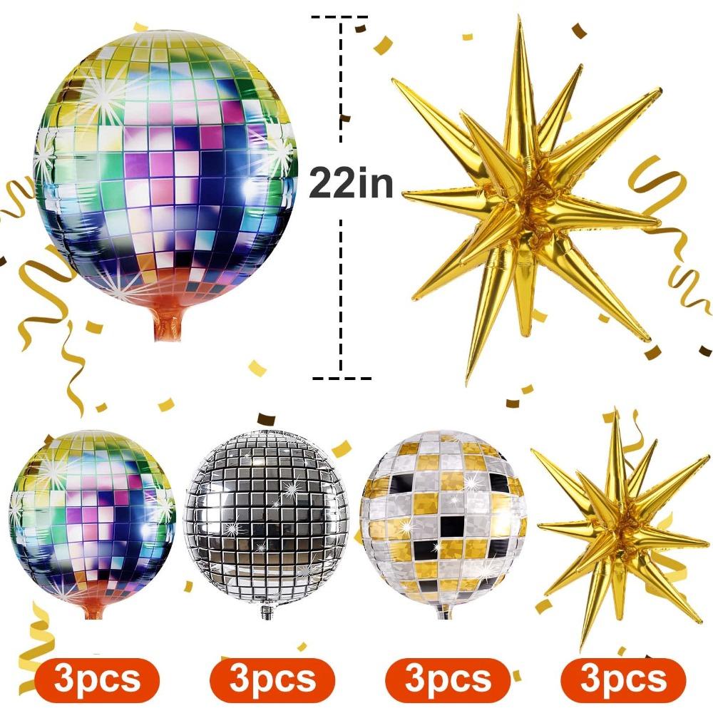 12 PCS Large Disco Style Balloons Silver Gold 4D Ball Balloon Metallic Disco Balloons  Home Indoor