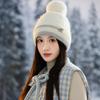 All Match Notes R Mark Plus Velvet Rabbit Fur Pullover Hat Autumn and Winter Outdoor Leisure Anti Cold Warm Hat Big Head Wool Hat