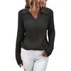 V Neck Turn-Down Collar Long Sleeve Knitted Sweater Autumn Winter Solid Color Slim Sweater Jumper Female Clothing